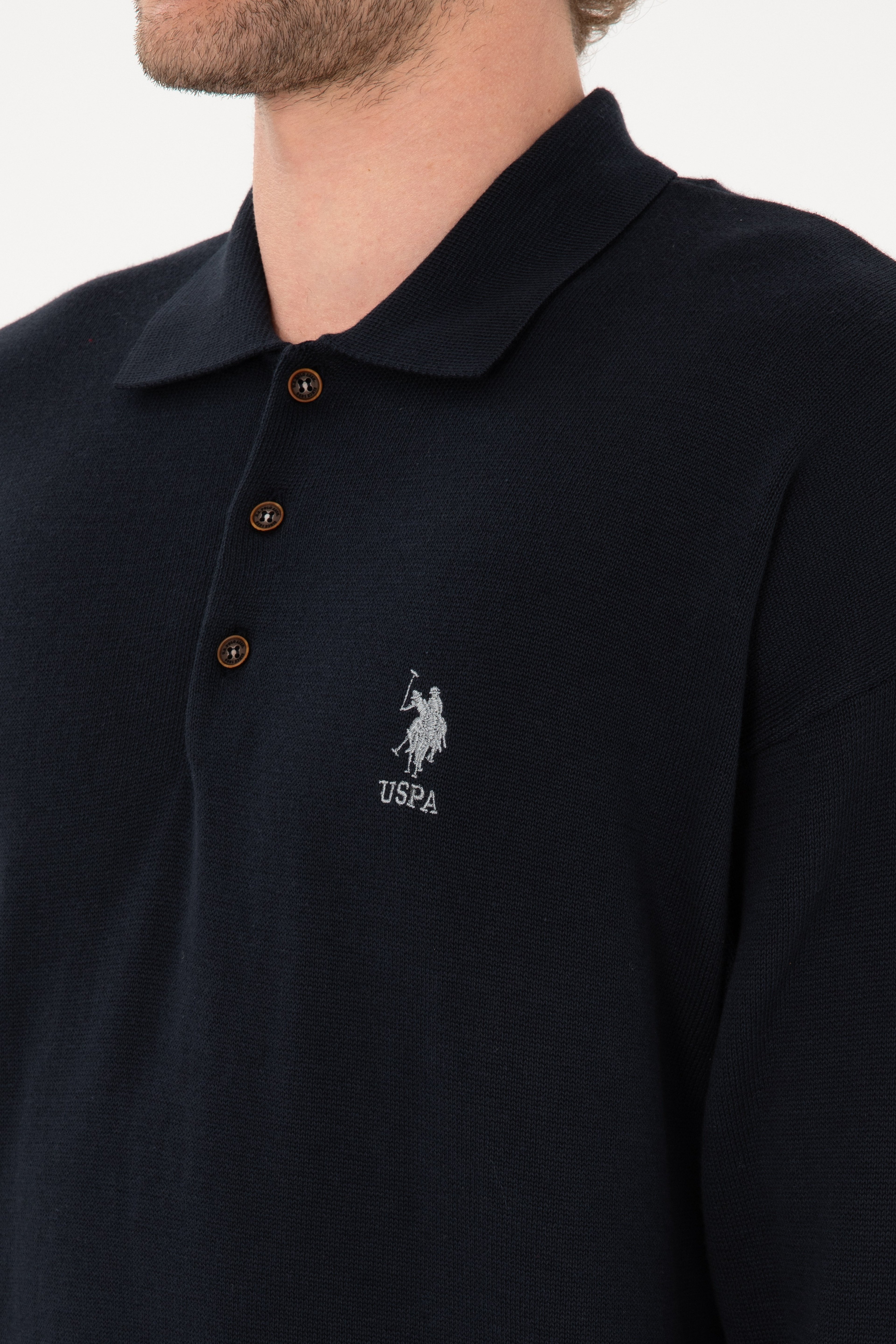 Erkek Comfort Fit Polo Yaka Lacivert Basic Kazak - Image 7