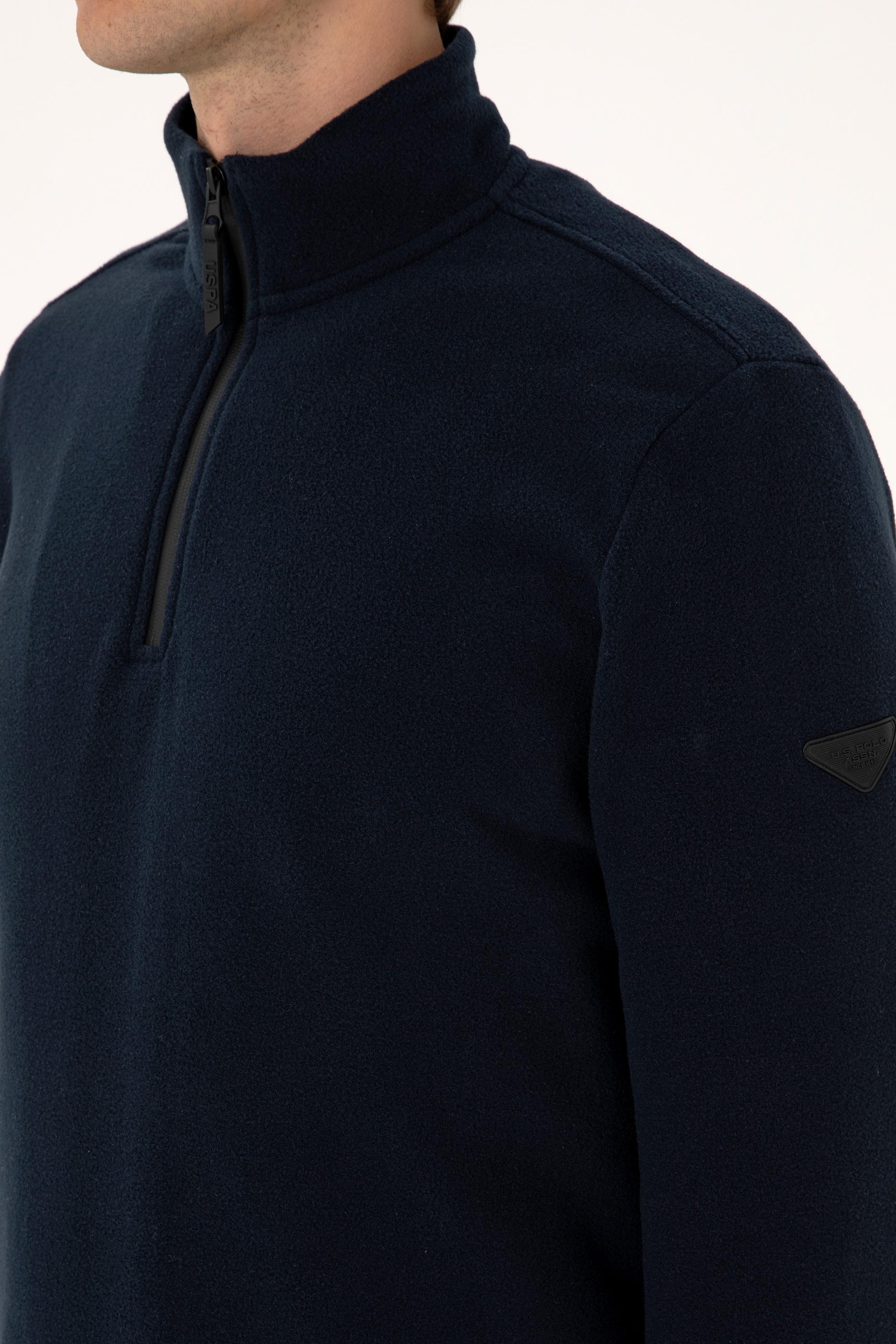 Erkek Regular Fit Lacivert Polar Yarım Fermuarlı Basic Sweatshirt