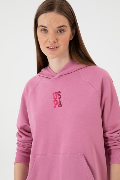 Kadın Koyu Pembe Yırtmaçlı Kapüşonlu Sweatshırt