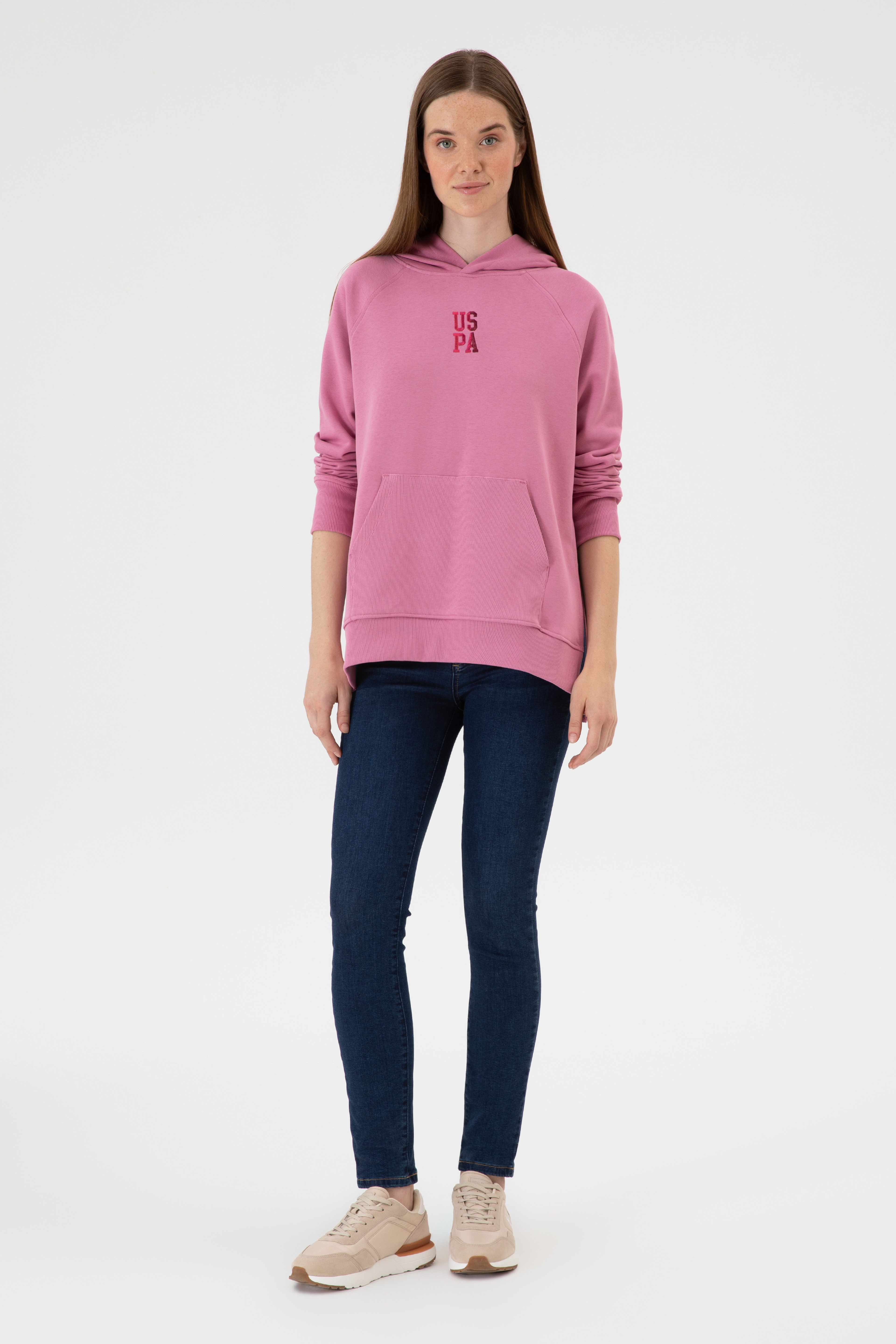 Kadın Koyu Pembe Yırtmaçlı Kapüşonlu Sweatshırt
