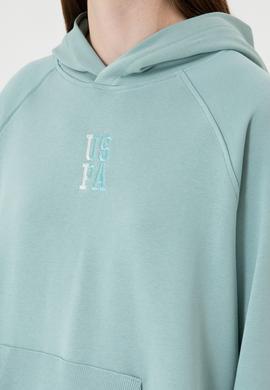 Kadın Mint Yırtmaçlı Kapüşonlu Sweatshırt - 50313611046