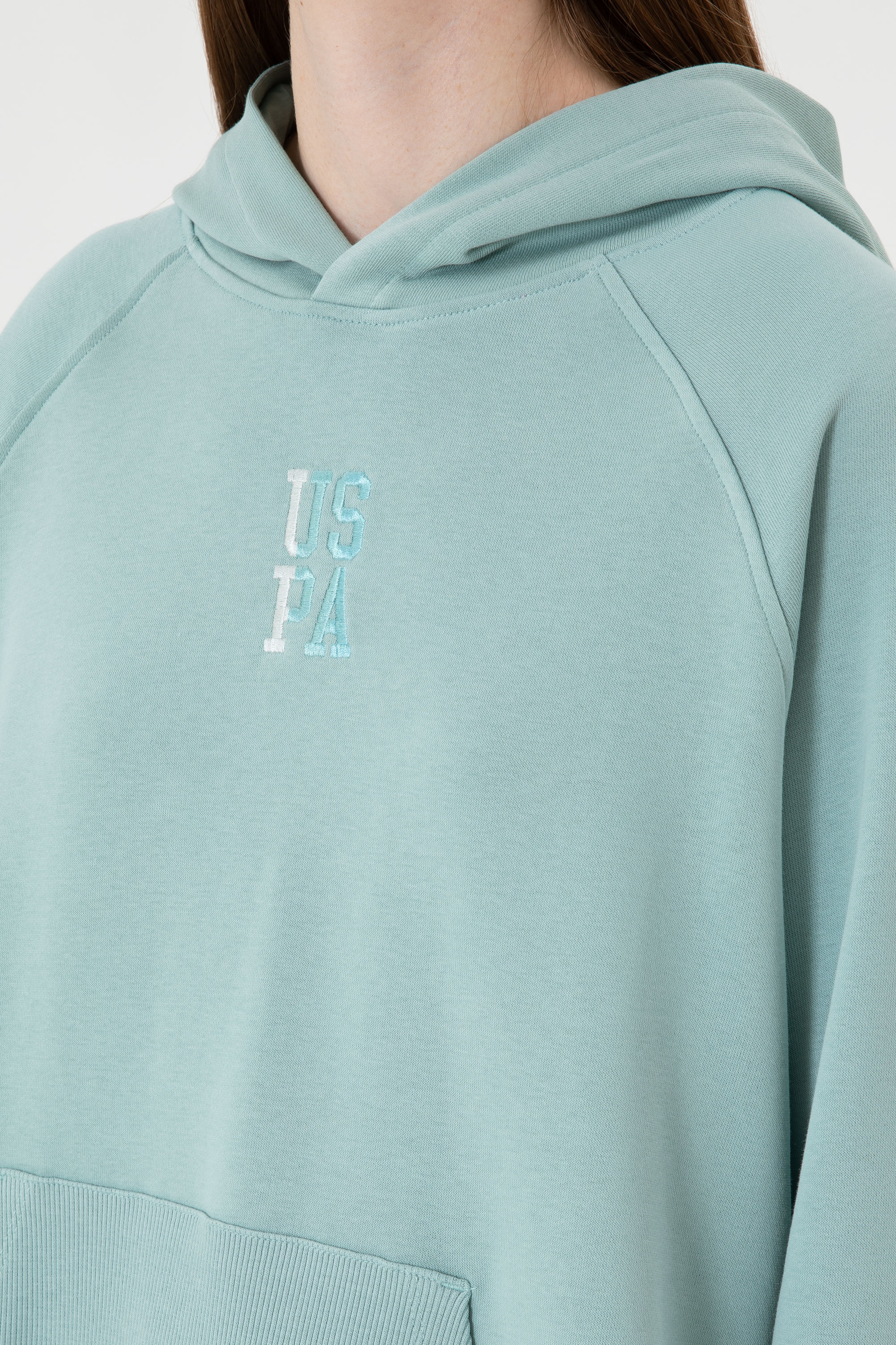 Kadın Mint Yırtmaçlı Kapüşonlu Sweatshırt - Image 7