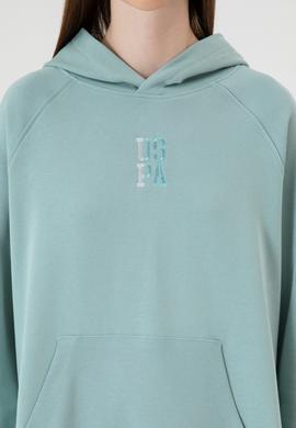 Kadın Mint Yırtmaçlı Kapüşonlu Sweatshırt - 50313611046