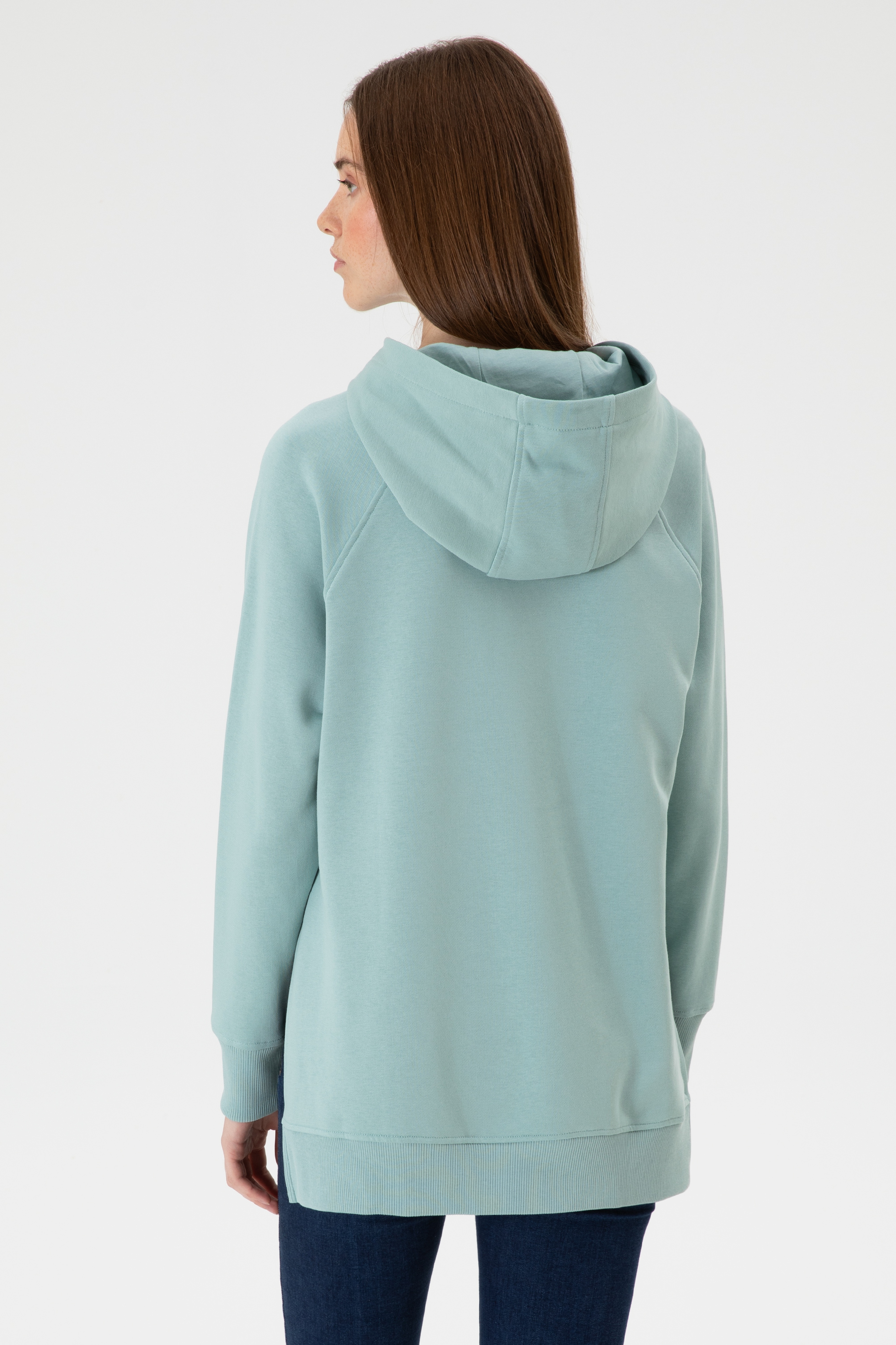 Kadın Mint Yırtmaçlı Kapüşonlu Sweatshırt