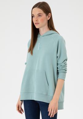 Kadın Mint Yırtmaçlı Kapüşonlu Sweatshırt - 50313611046