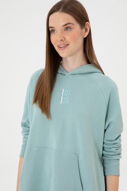 Kadın Mint Yırtmaçlı Kapüşonlu Sweatshırt