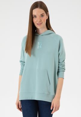 Kadın Mint Yırtmaçlı Kapüşonlu Sweatshırt - 50313611046