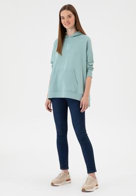 Kadın Mint Yırtmaçlı Kapüşonlu Sweatshırt - 50313611046