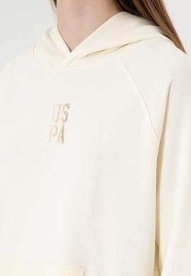 Kadın Krem Yırtmaçlı Kapüşonlu Sweatshırt - 50313611038