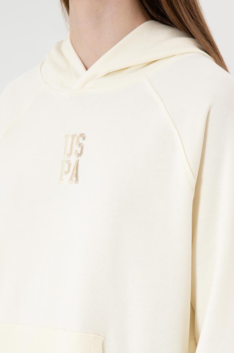 Kadın Krem Yırtmaçlı Kapüşonlu Sweatshırt