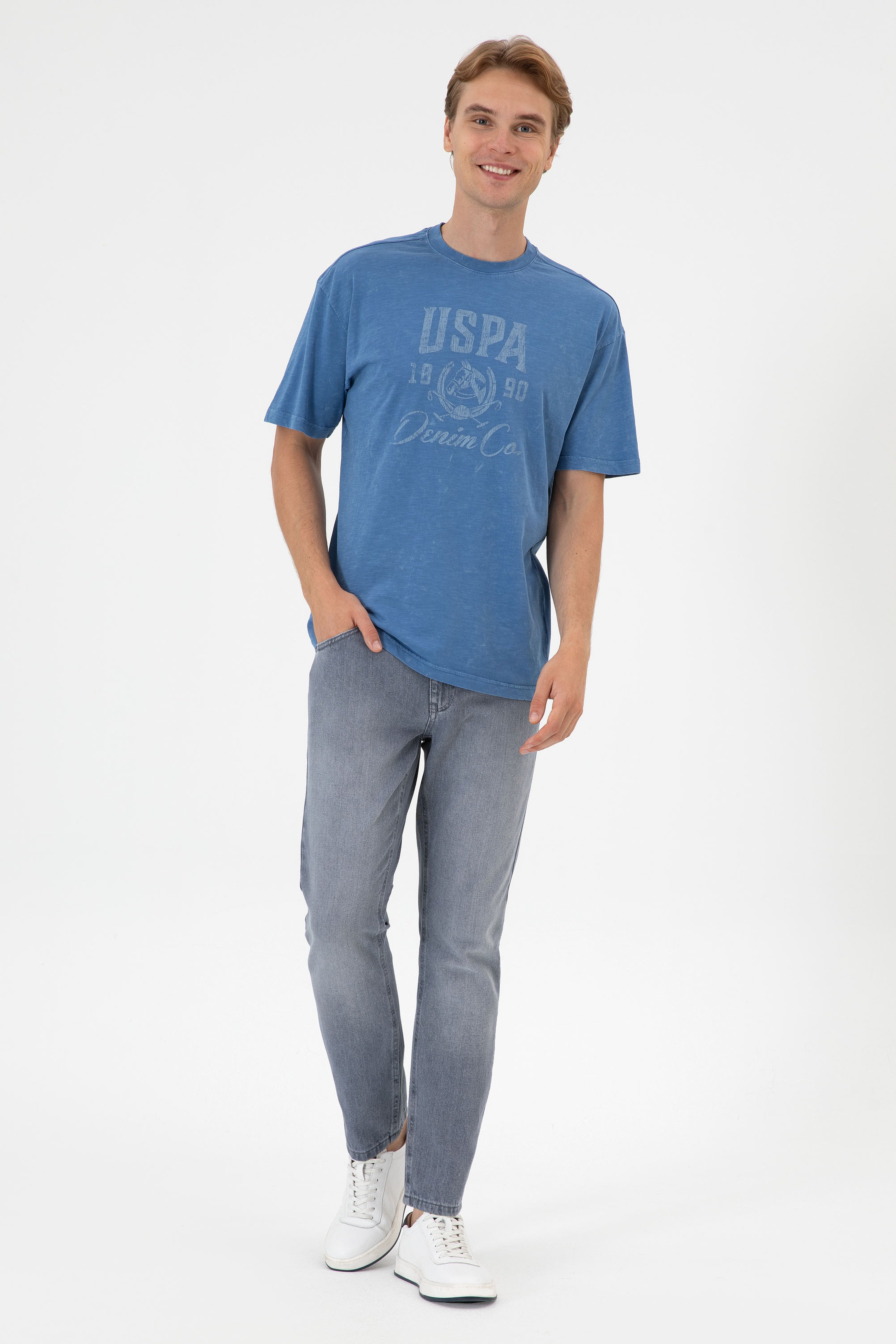 Erkek Gri Tapered Fit Jean Pantolon - Image 1