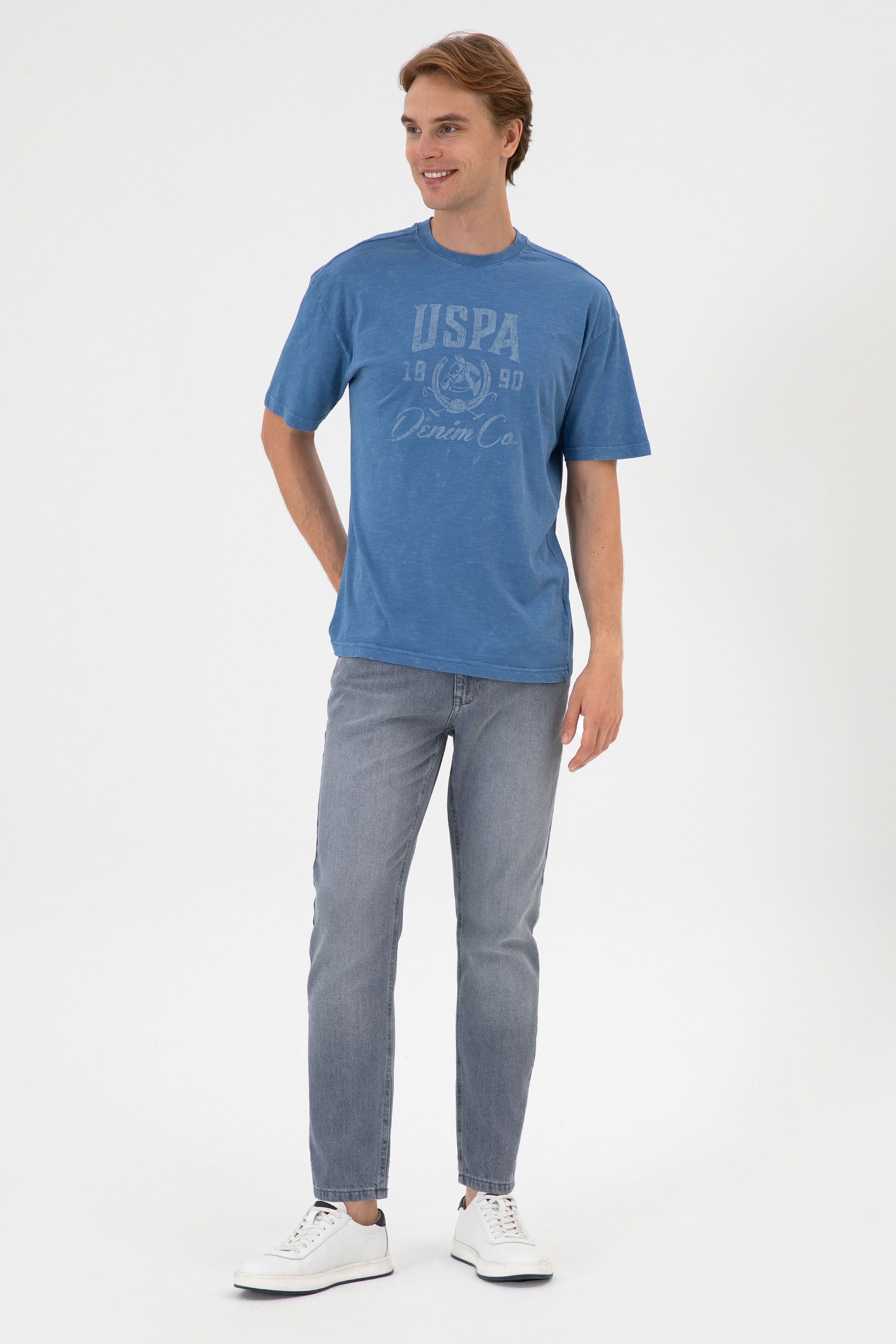 Erkek Gri Tapered Fit Jean Pantolon - Image 3
