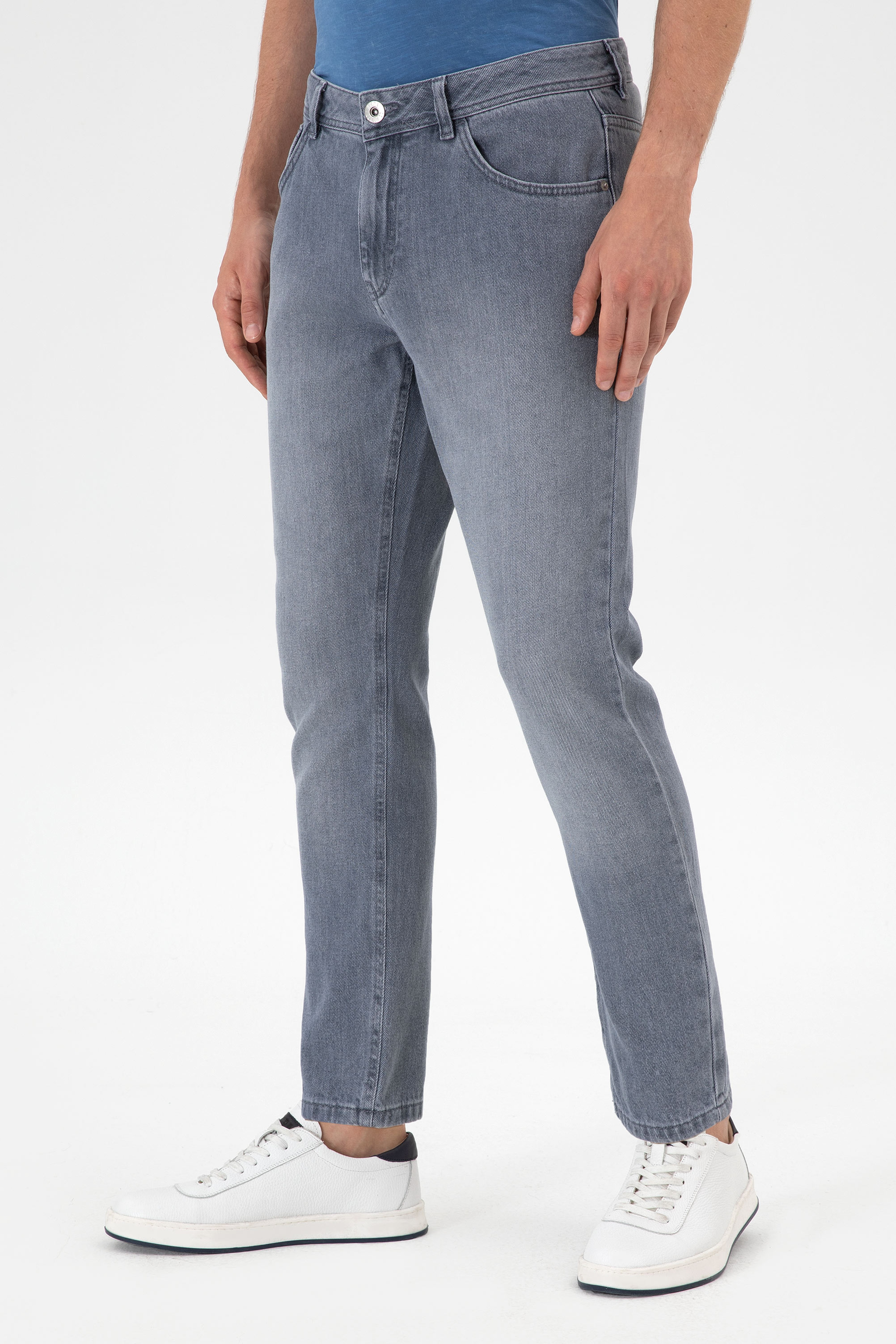 Erkek Gri Tapered Fit Jean Pantolon - Image 2