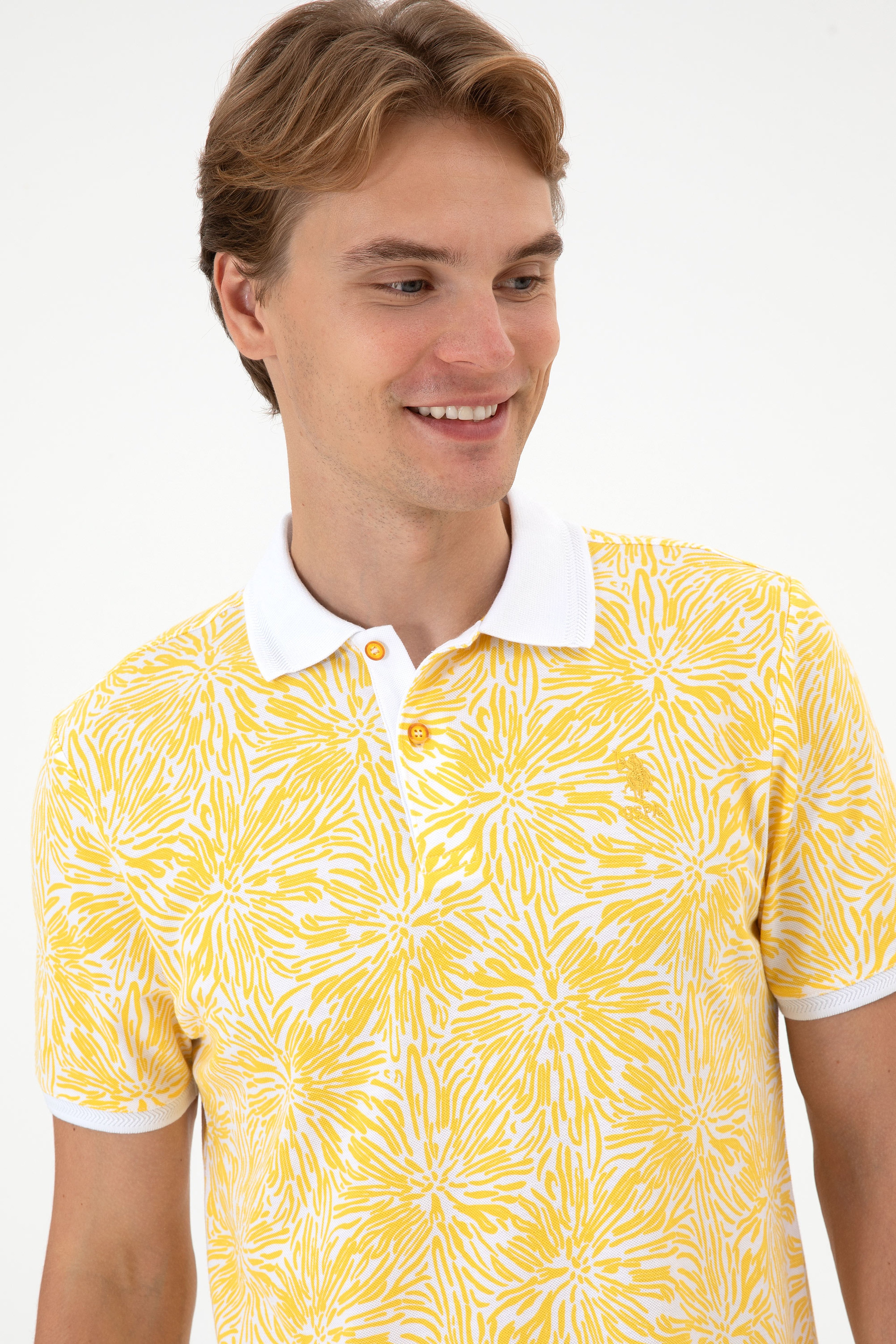 Erkek Regular Fit Polo Yaka Sarı Tişört - Image 2