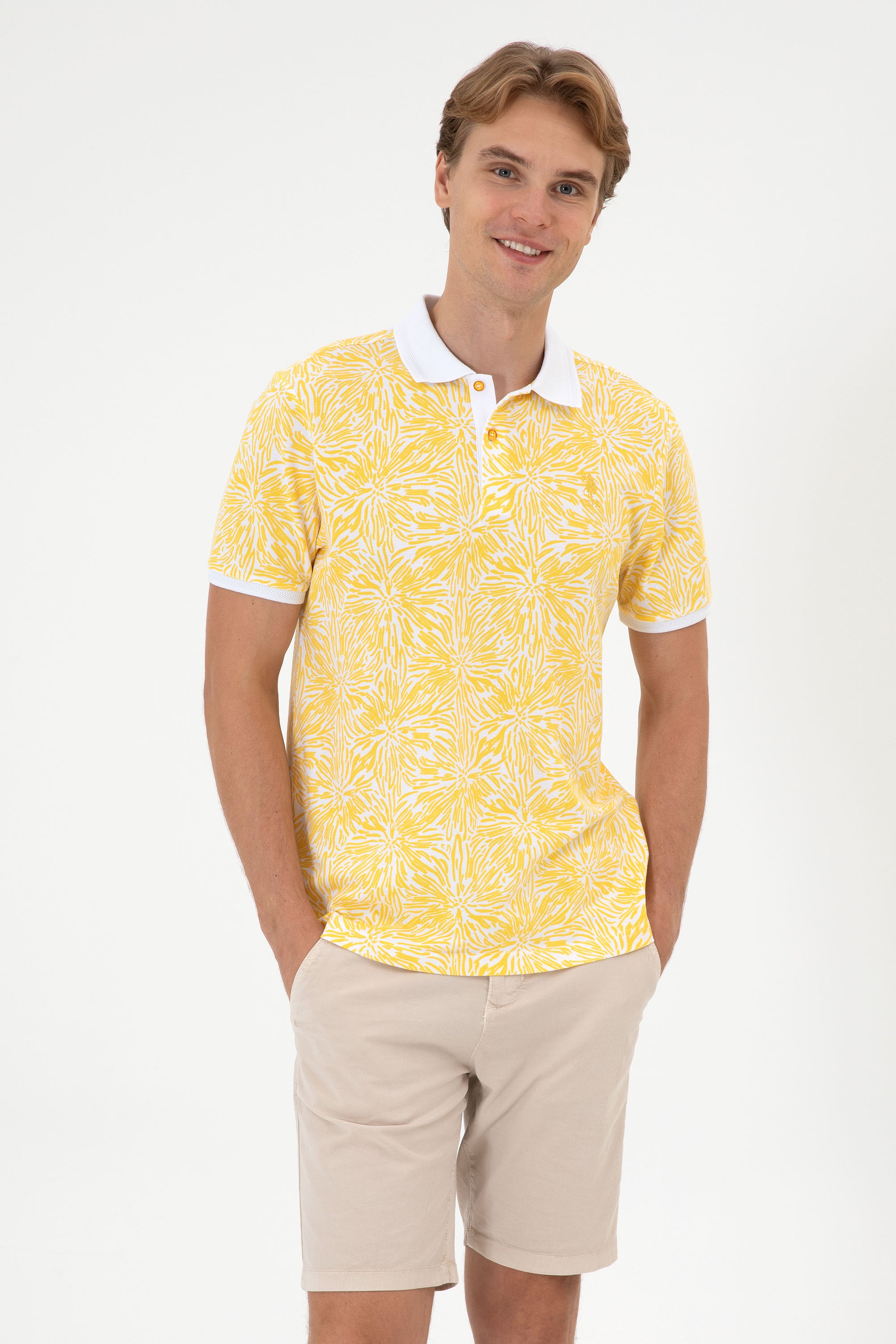Erkek Regular Fit Polo Yaka Sarı Tişört - Image 1