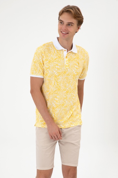 Erkek Regular Fit Polo Yaka Sarı Tişört