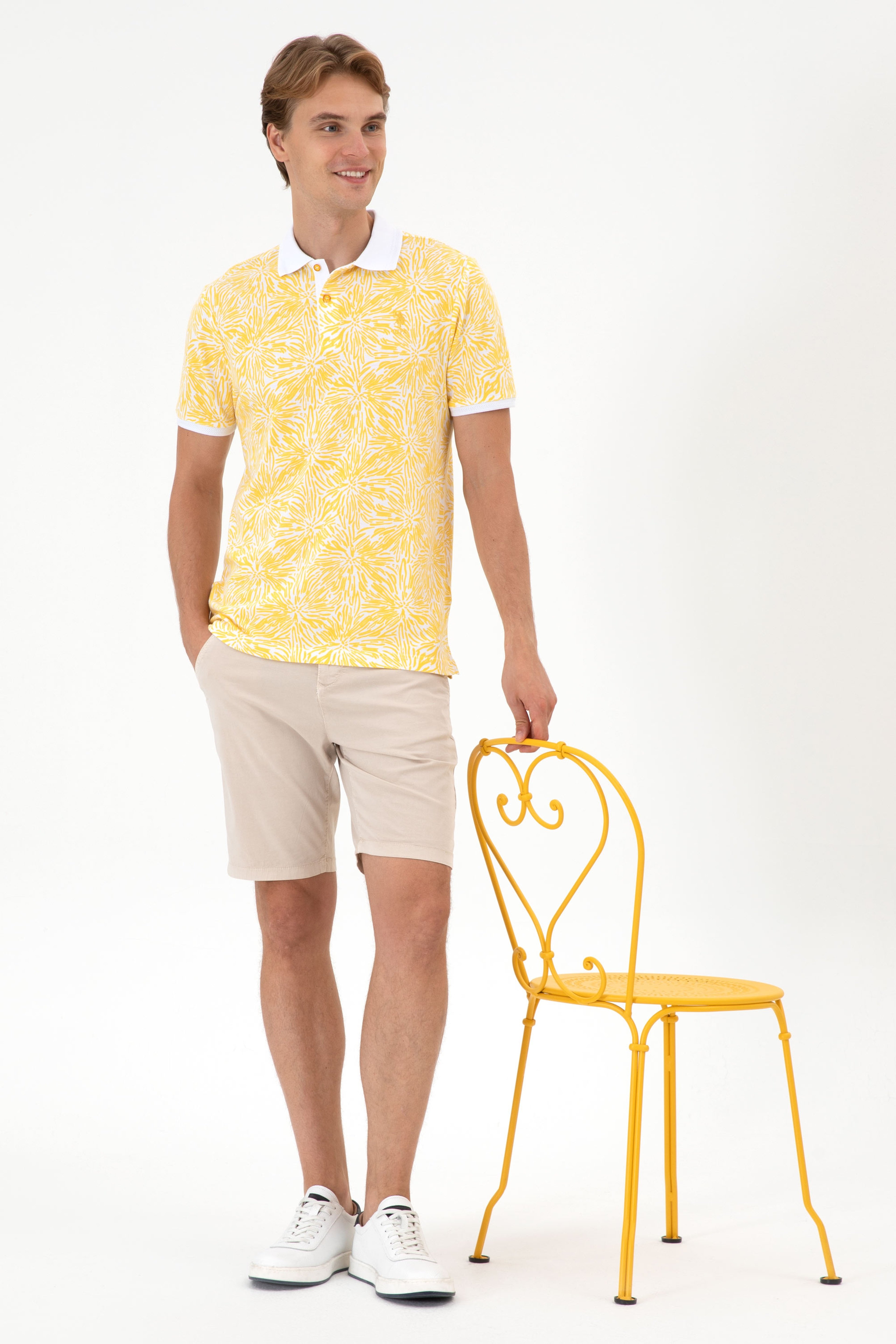 Erkek Regular Fit Polo Yaka Sarı Tişört - Image 4