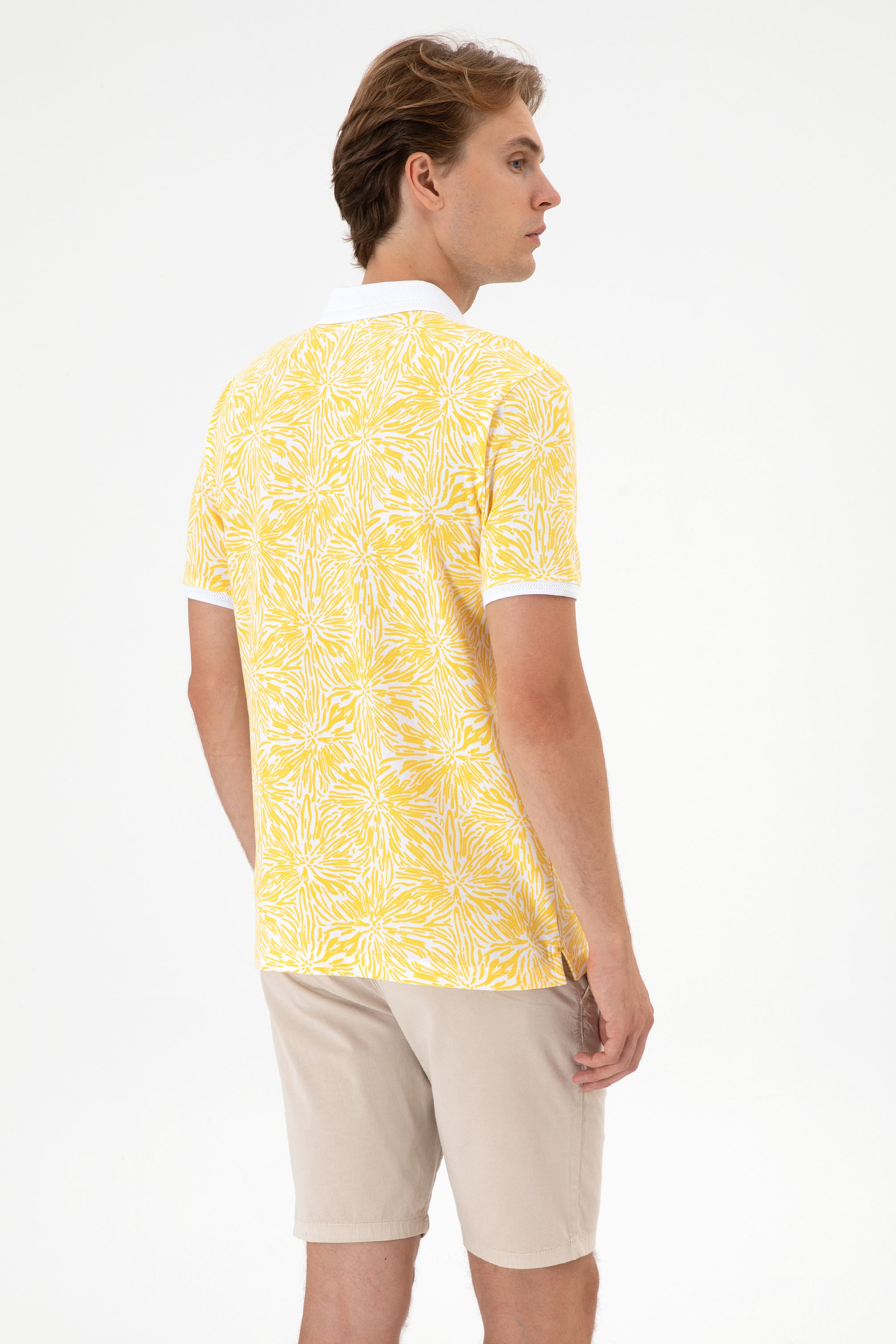Erkek Regular Fit Polo Yaka Sarı Tişört - Image 5