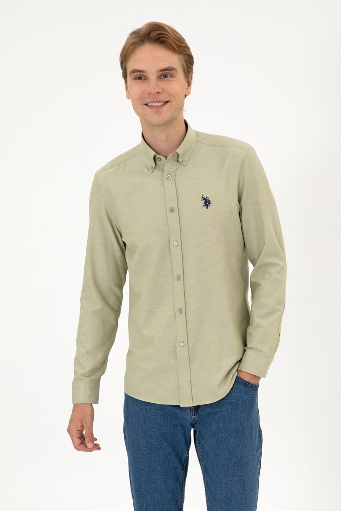 Erkek Açık Haki Uzun Kollu Basic Gömlek