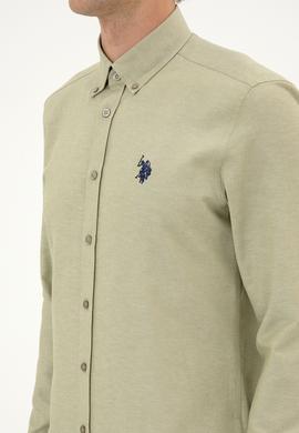 Erkek Açık Haki Uzun Kollu Basic Gömlek - 50316723078