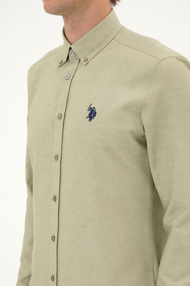 Erkek Açık Haki Uzun Kollu Basic Gömlek