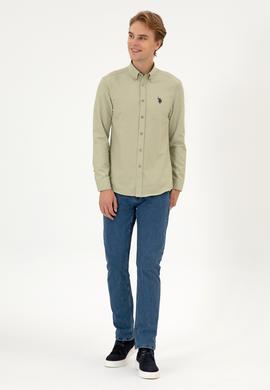 Erkek Açık Haki Uzun Kollu Basic Gömlek - 50316723078