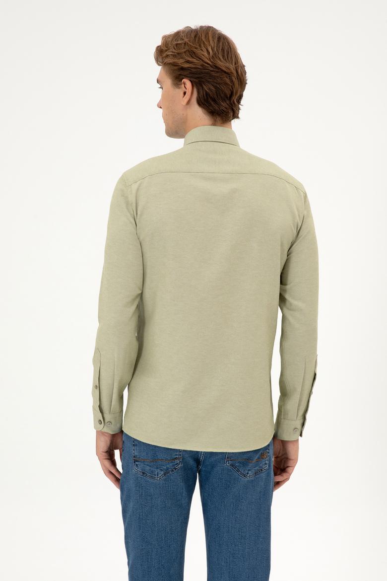Erkek Açık Haki Uzun Kollu Basic Gömlek - 50316723078