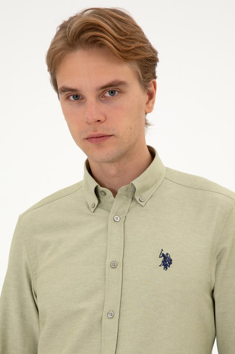 Erkek Açık Haki Uzun Kollu Basic Gömlek