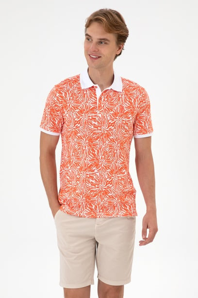 Erkek Regular Fit Polo Yaka Nar Çiçeği Tişört