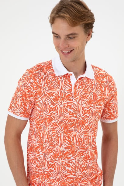 Erkek Regular Fit Polo Yaka Nar Çiçeği Tişört