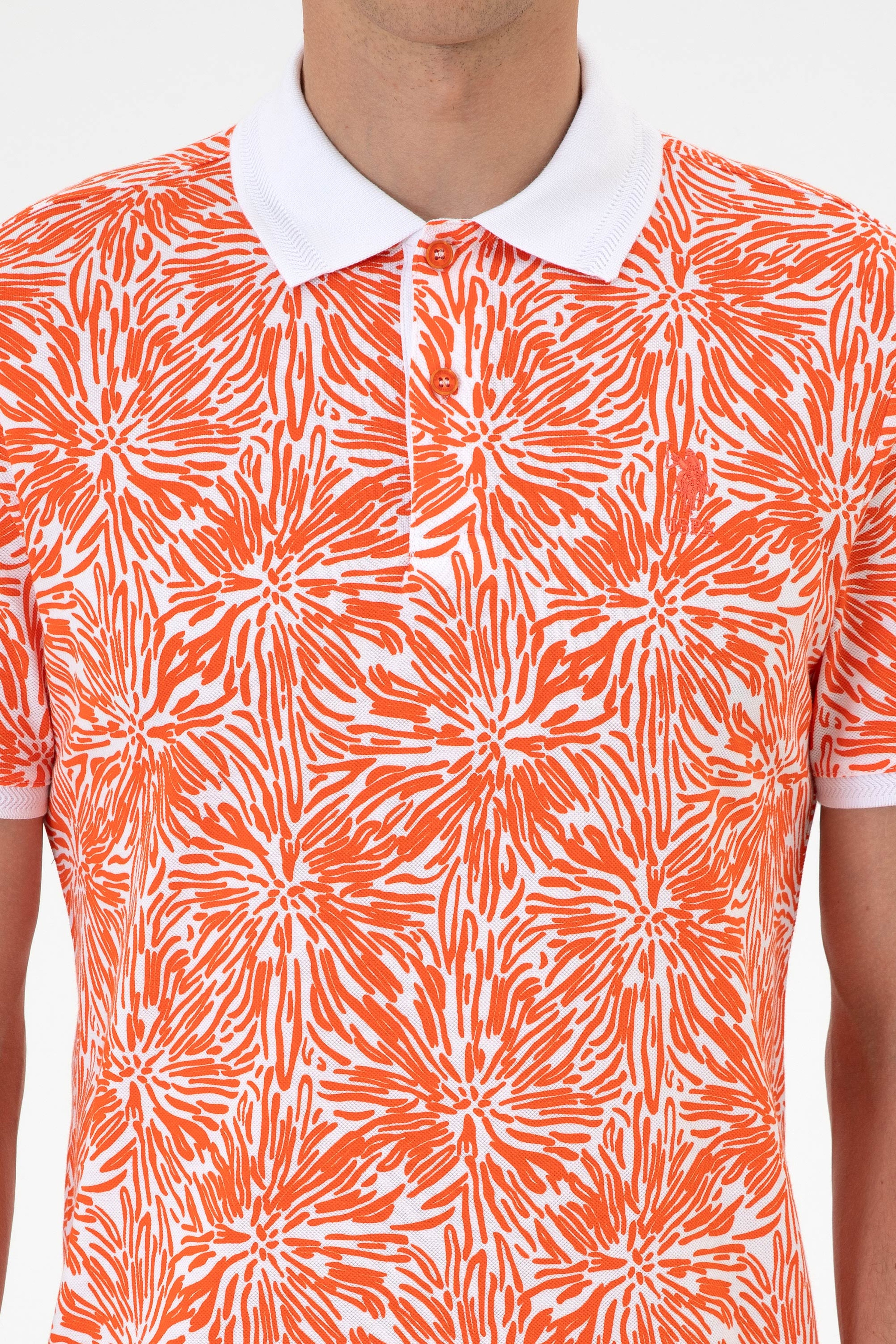 Erkek Regular Fit Polo Yaka Nar Çiçeği Tişört - Image 6