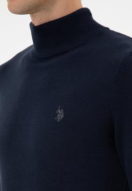 Erkek Slim Fit Boğazlı Lacivert Melanj Basic Kazak - 50313712069