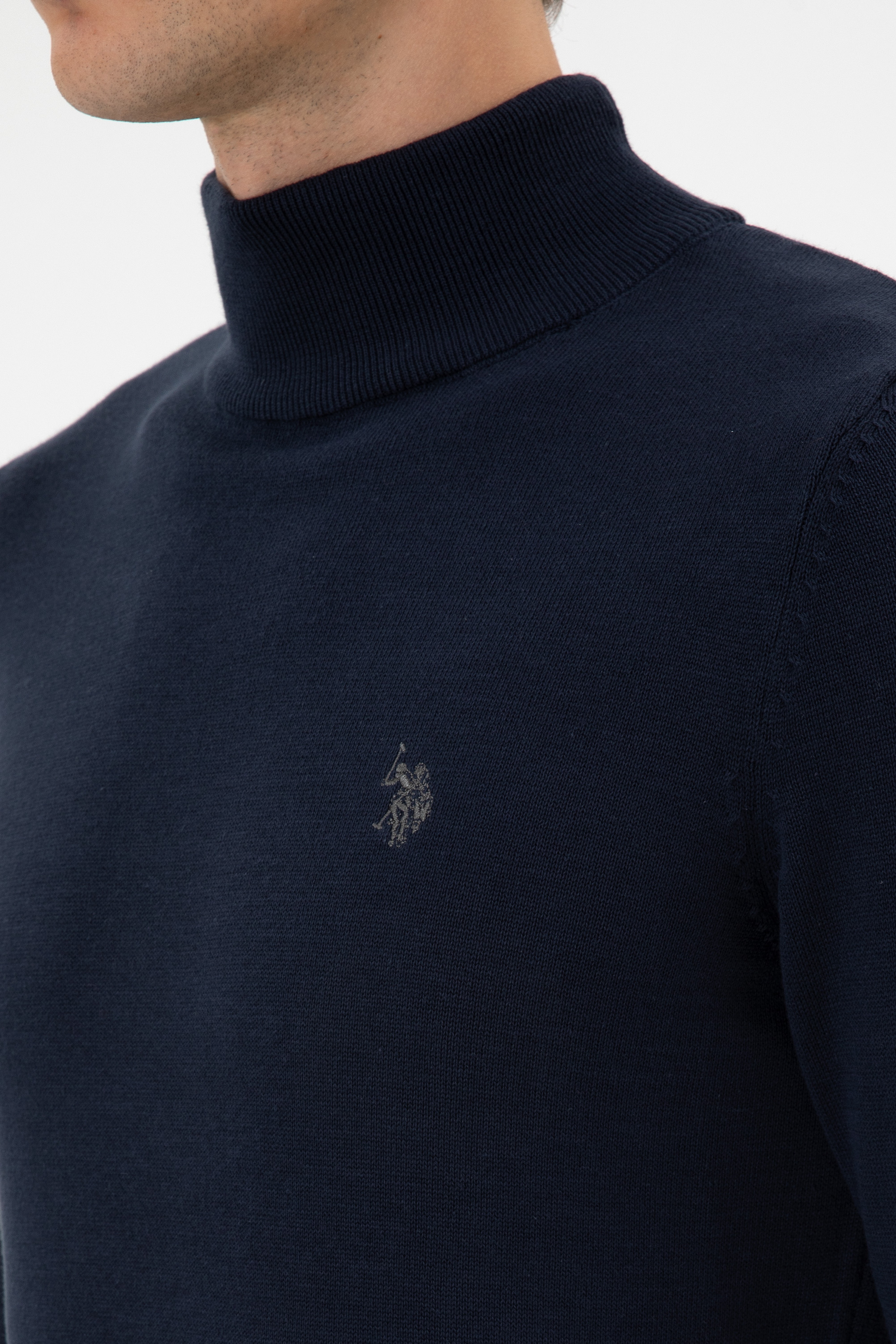 Erkek Slim Fit Boğazlı Lacivert Melanj Basic Kazak