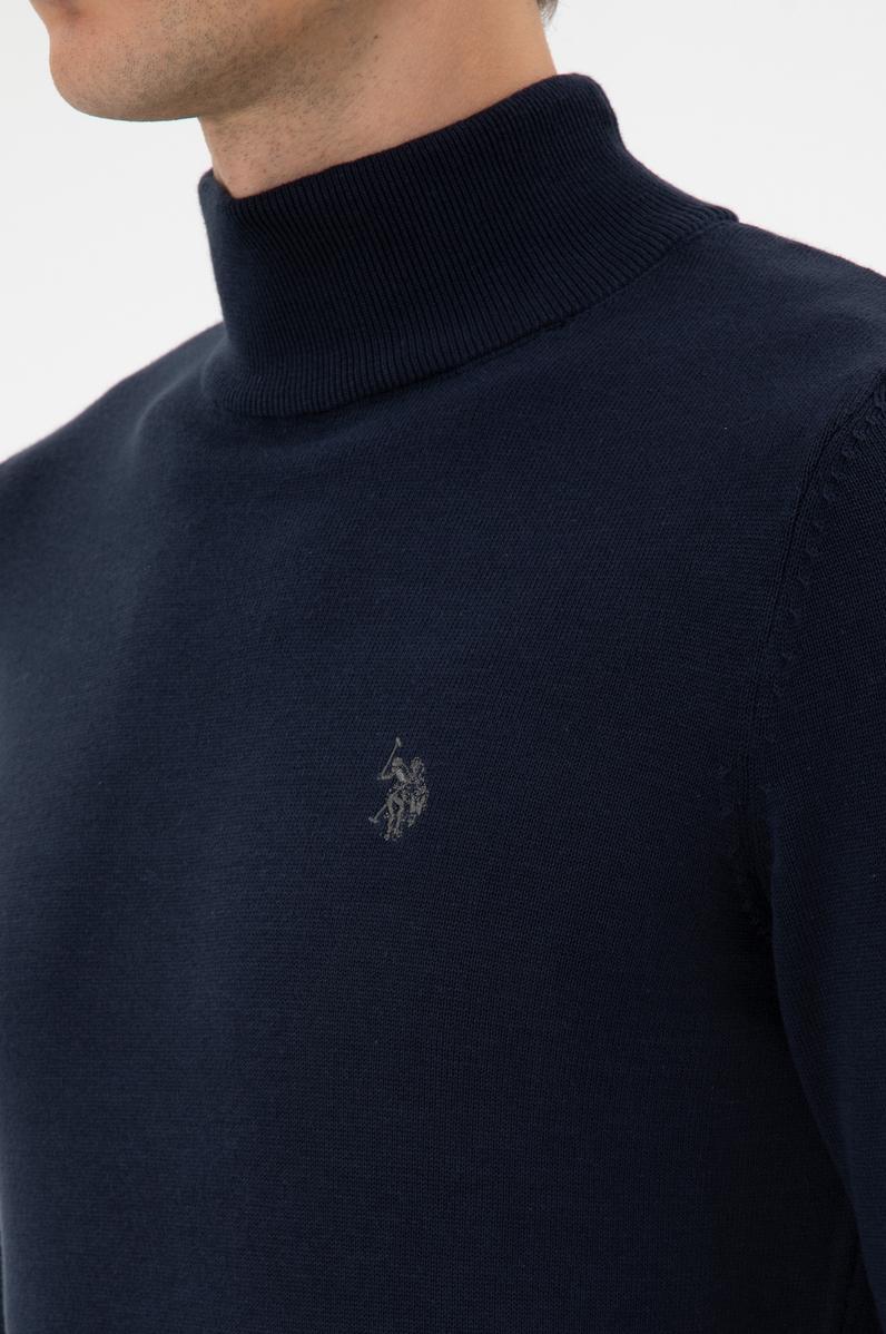 Erkek Slim Fit Boğazlı Lacivert Melanj Basic Kazak