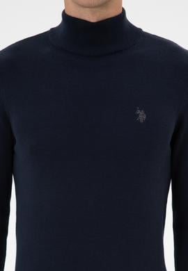 Erkek Slim Fit Boğazlı Lacivert Melanj Basic Kazak - 50313712069