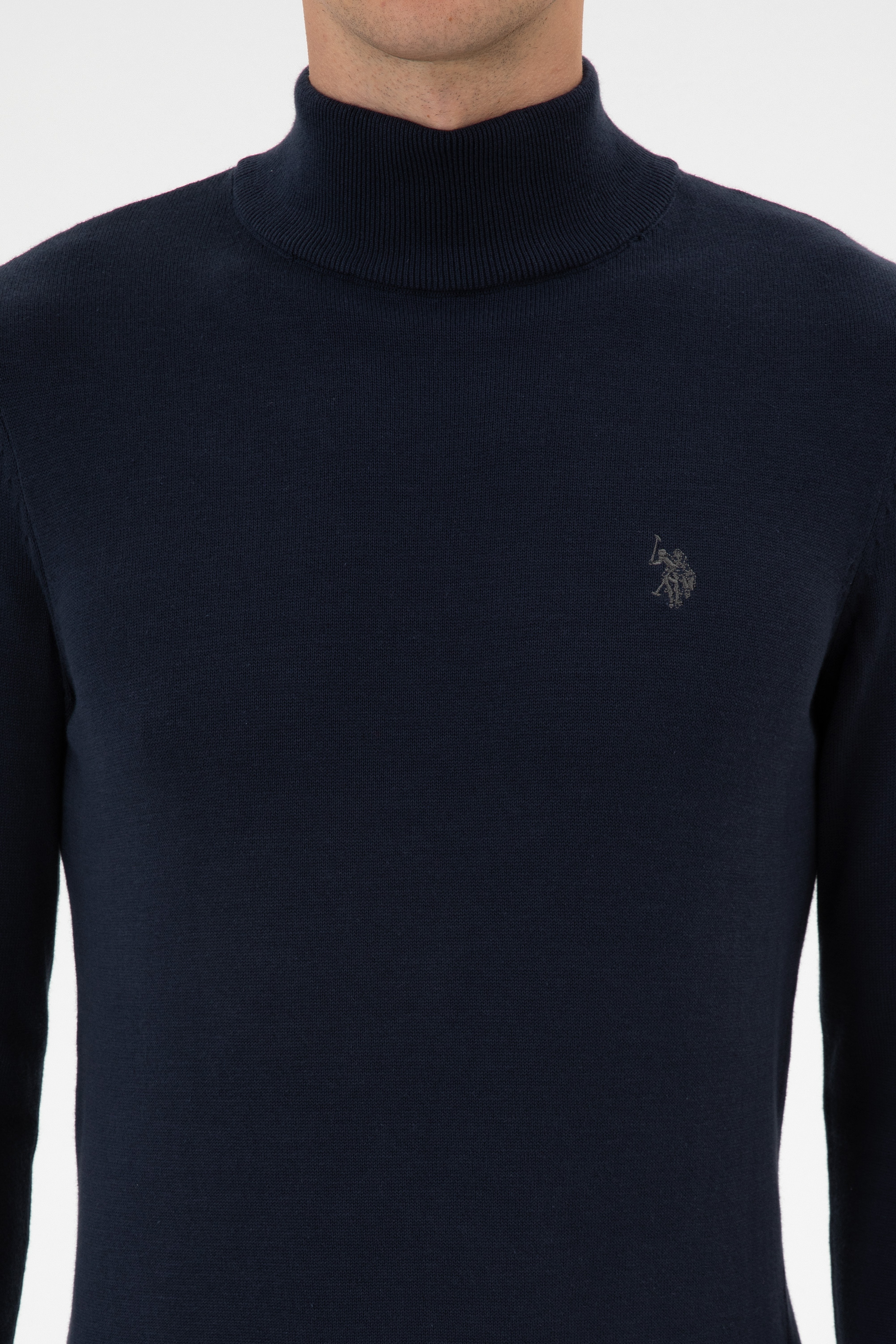 Erkek Slim Fit Boğazlı Lacivert Melanj Basic Kazak