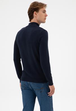 Erkek Slim Fit Boğazlı Lacivert Melanj Basic Kazak - 50313712069