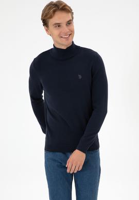 Erkek Slim Fit Boğazlı Lacivert Melanj Basic Kazak - 50313712069