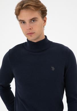 Erkek Slim Fit Boğazlı Lacivert Melanj Basic Kazak - 50313712069