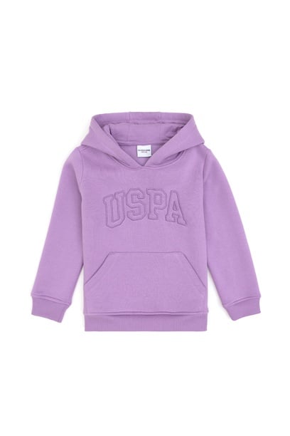 Kız Çocuk Lila Basic Kapüşonlu Şardonlu Basic Sweatshirt