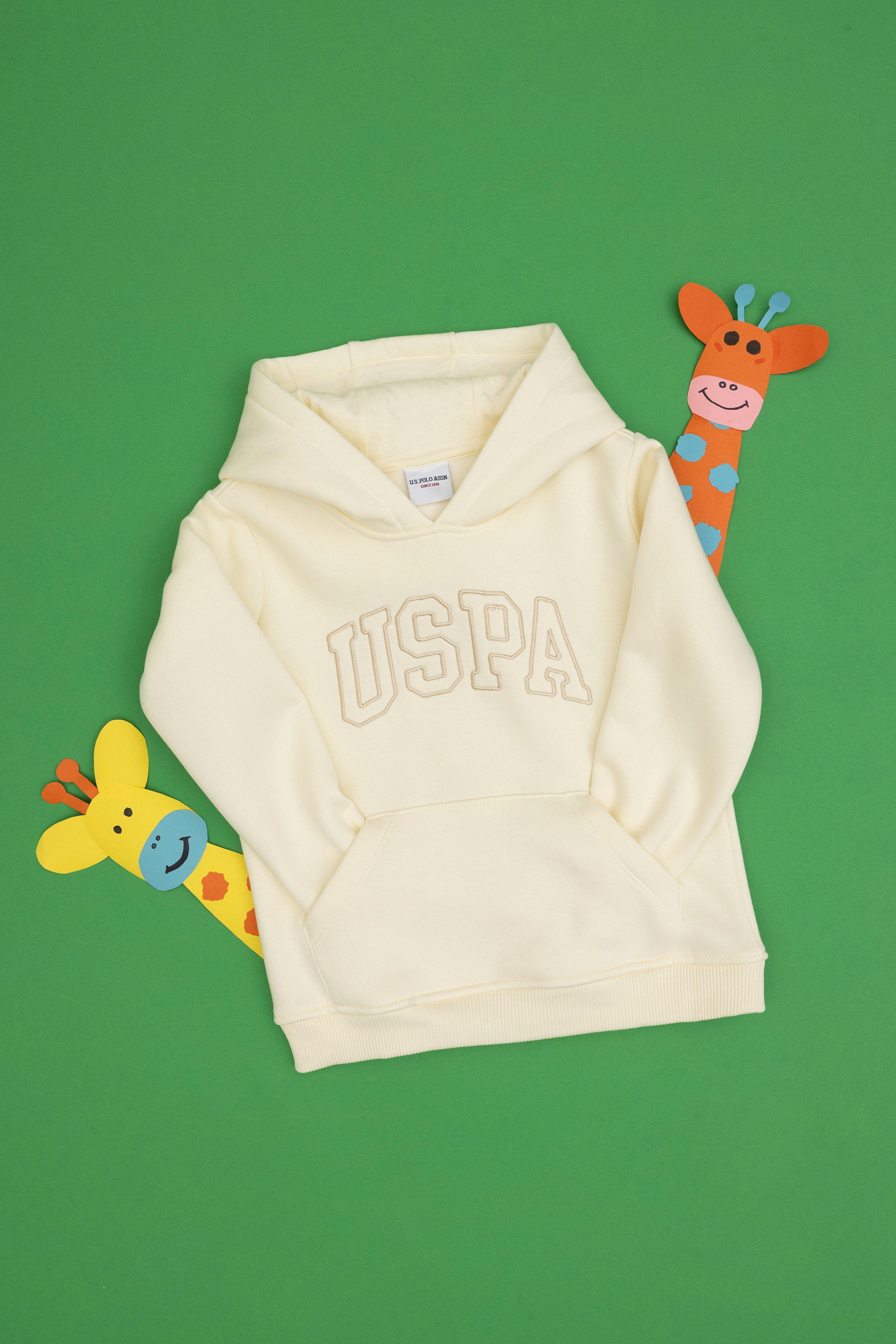 Kız Çocuk Krem Kapüşonlu Şardonlu Basic Sweatshirt - Image 3
