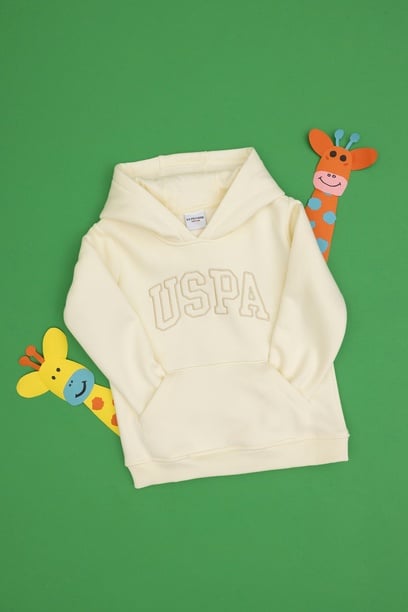 Kız Çocuk Krem Kapüşonlu Şardonlu Basic Sweatshirt
