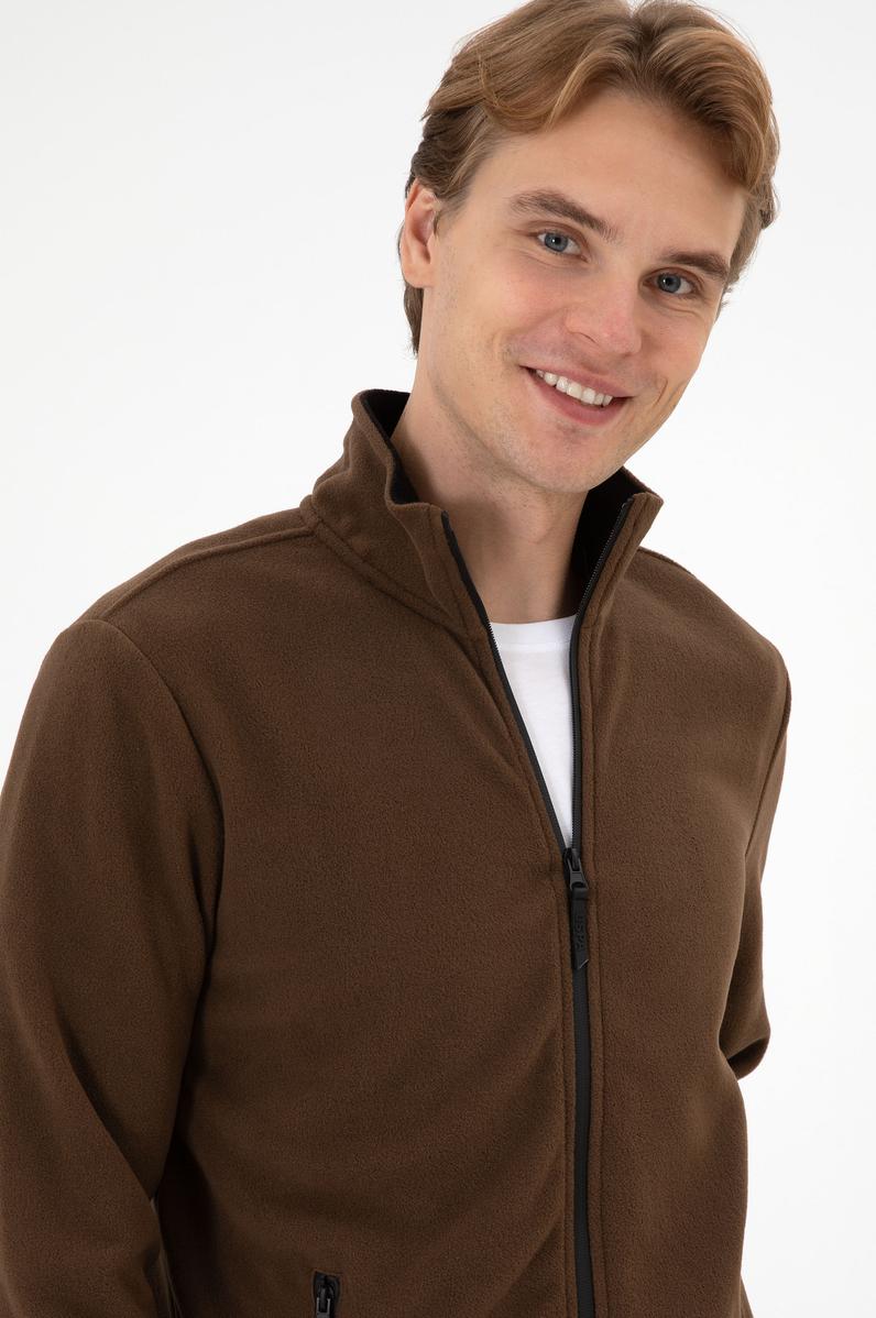 Erkek Regular Fit Kahverengi Polar Örme Hırka