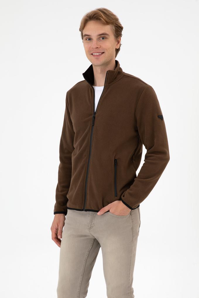 Erkek Regular Fit Kahverengi Polar Örme Hırka