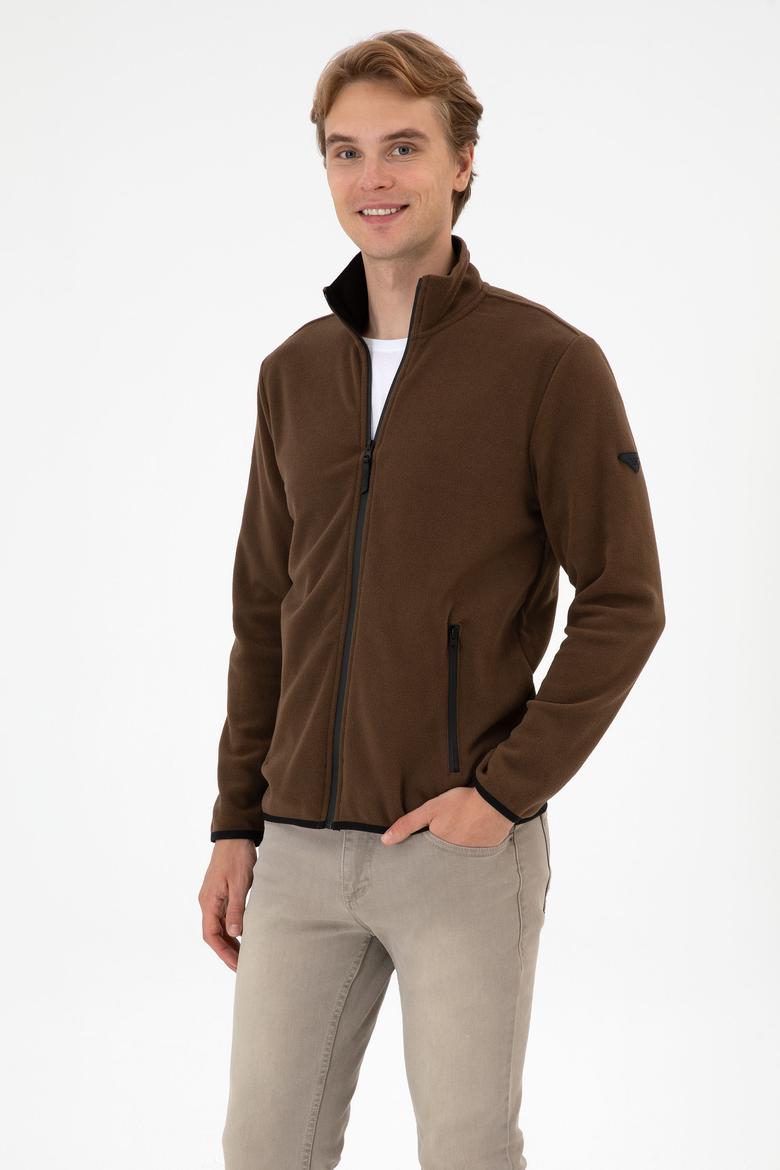 Erkek Regular Fit Kahverengi Polar Örme Hırka