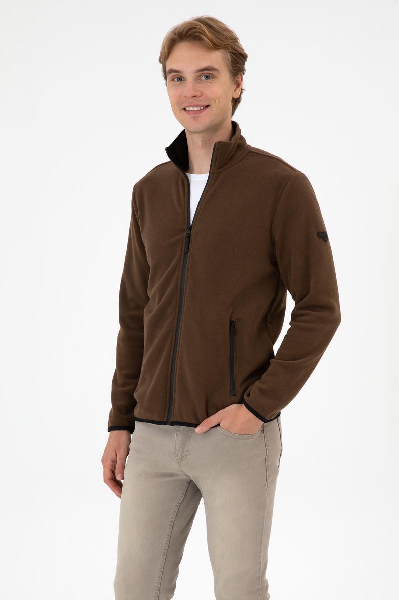 Erkek Regular Fit Kahverengi Polar Örme Hırka