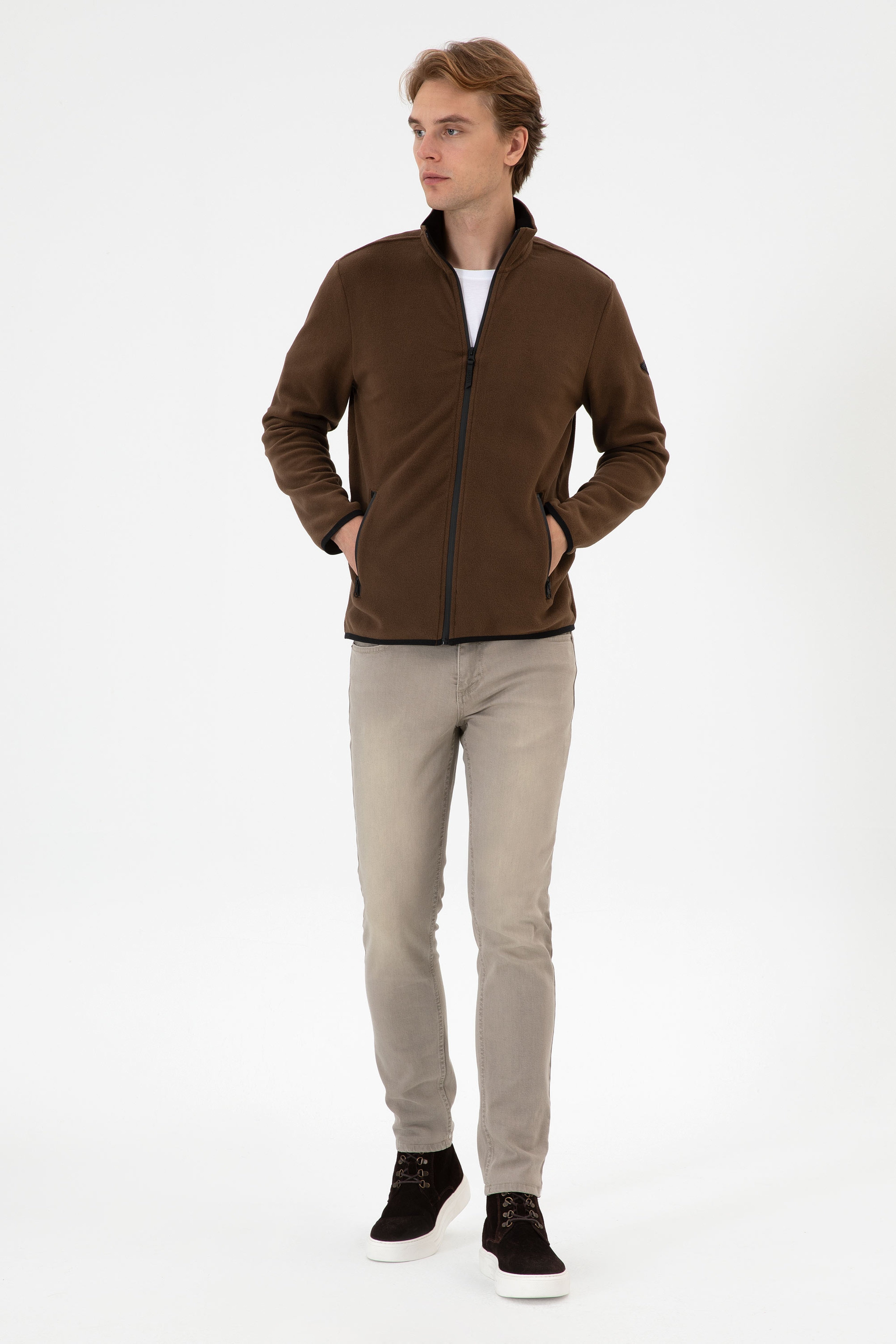 Erkek Regular Fit Kahverengi Polar Örme Hırka - Image 4
