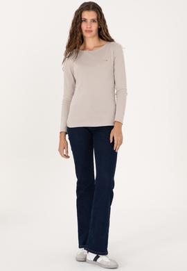Kadın Taş Slim Bisiklet Yaka Basic Sweatshırt - 50315419048