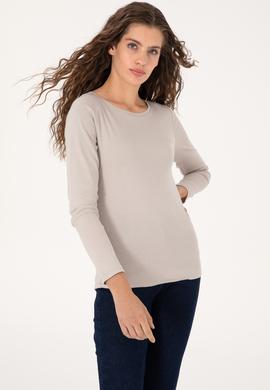 Kadın Taş Slim Bisiklet Yaka Basic Sweatshırt - 50315419048