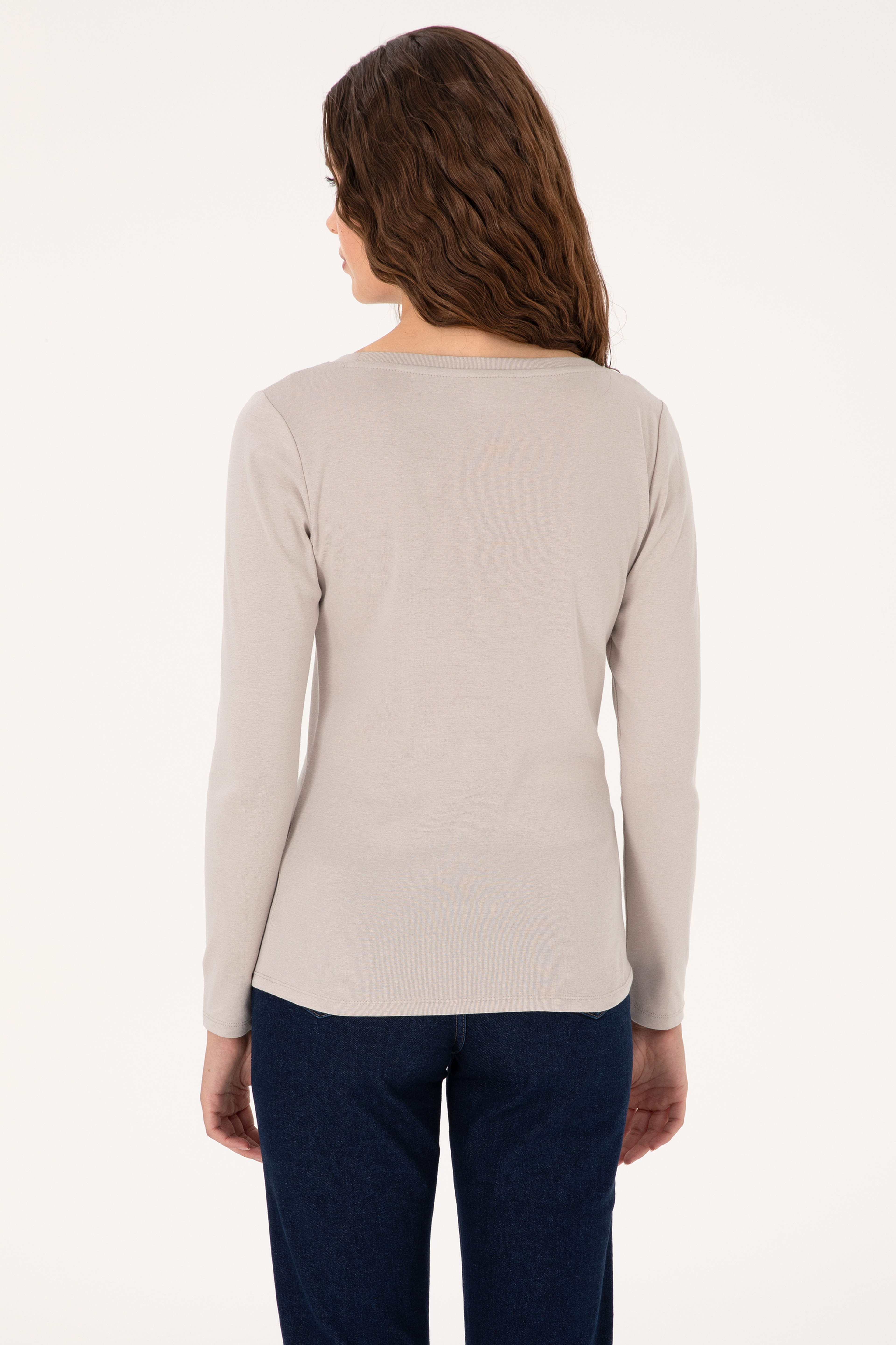 Kadın Taş Slim Bisiklet Yaka Basic Sweatshırt - Image 5